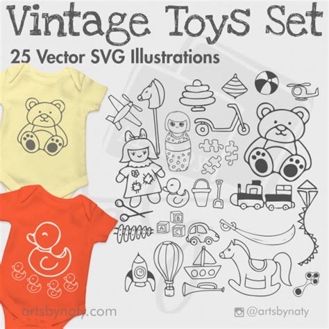 Download Free Vintage Toys 25 SVG Hand-drawn Illustrations. Cricut SVG
